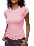 Womens Tops Short Sleeve T Shirts Round Neck Summer Fashion Clothes Y2K Pink L by Deal US