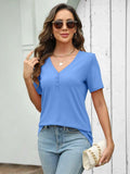 TICTICMISS Women's V Neck Short Sleeve Casual Summer Tee B-Blue by Deal US