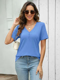 TICTICMISS Women's V Neck Short Sleeve Casual Summer Tee B-Blue by Deal US