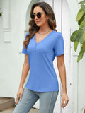 TICTICMISS Women's V Neck Short Sleeve Casual Summer Tee B-Blue by Deal US