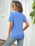 TICTICMISS Women's V Neck Short Sleeve Casual Summer Tee B-Blue by Deal US