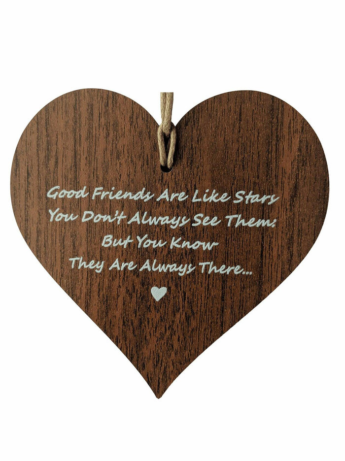 Wooden Antique Hanging Heart Plaque Sign Brown Good Friends Quote by Deal US