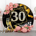 Baocicco 7.5ft 30th Birthday Round Backdrop Black Gold Glitter Ribbon by Deal US