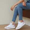 JABASIC Women Leather Platform Sneakers Lace-Up White/Sky Blue Size 7 by Deal US