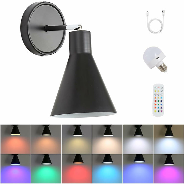 FILIMITIY Battery Operated Modern Dimmable LED RGB Wall Sconce Black by Deal US