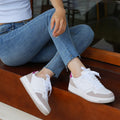JABASIC Women Leather Platform Sneakers Lace-Up White/Sky Blue Size 7 by Deal US