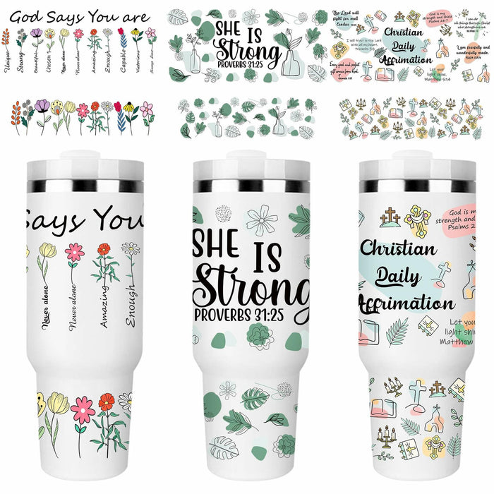 UV DTF Cup Wrap Transfer 6 Sheets Bible Verse Floral Waterproof 40oz Tumbler by Deal US