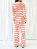 Tankaneo Womens Tie Front Striped Knit Lounge Set Pink Size S by Deal US