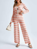 Tankaneo Womens Tie Front Striped Knit Lounge Set Pink Size S by Deal US