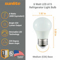 Sunlite LED A15 Refrigerator Bulb 6W 450 Lumens E26 Dimmable Frosted 5000K 1Pack by Deal US