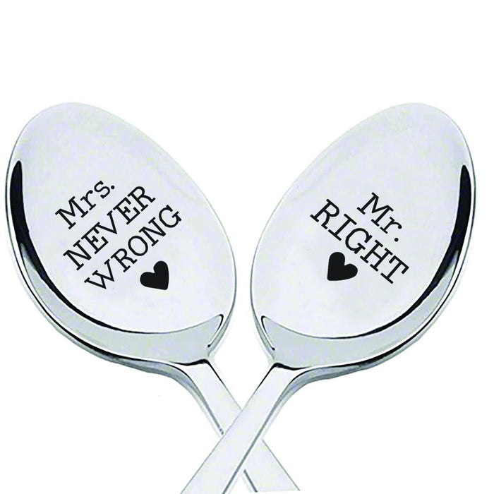 Mr Right & Mrs Never Wrong Stainless Steel Coffee Tea Spoons 7in Set by Deal US