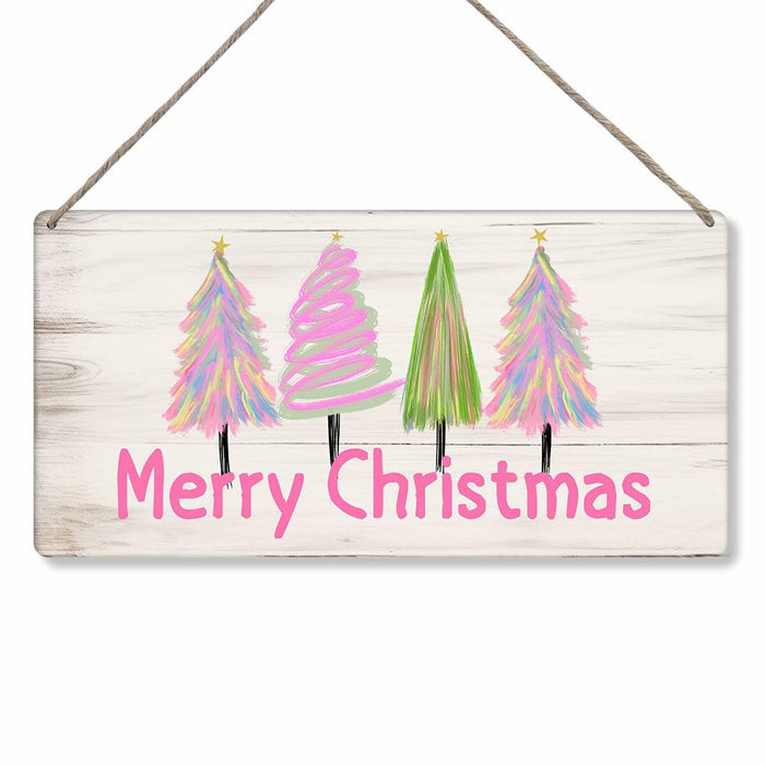 Christmas Decorations Merry Xmas Tree Decor Pink 12x6 inches by Deal US