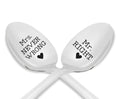Mr Right & Mrs Never Wrong Stainless Steel Coffee Tea Spoons 7in Set by Deal US