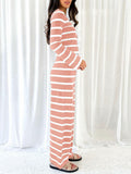 Tankaneo Womens Tie Front Striped Knit Lounge Set Pink Size S by Deal US