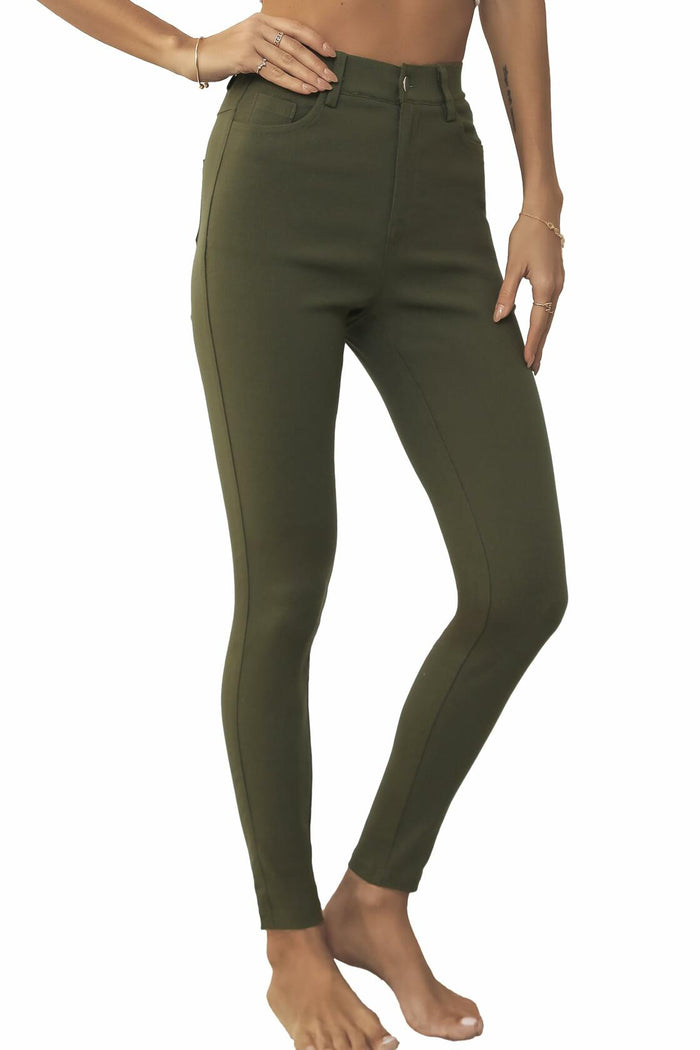 levaca Womens High Waisted Skinny Jeggings Pants with Pockets Army Green Size S by Deal US