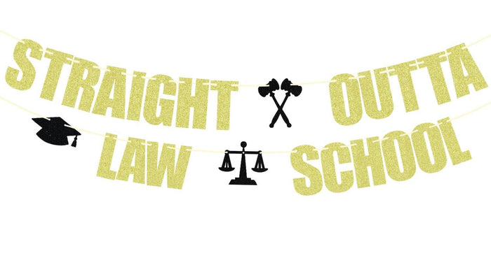 Straight Outta Law School Banner Graduation 2025 Glittery Congrats Lawyer by Deal US