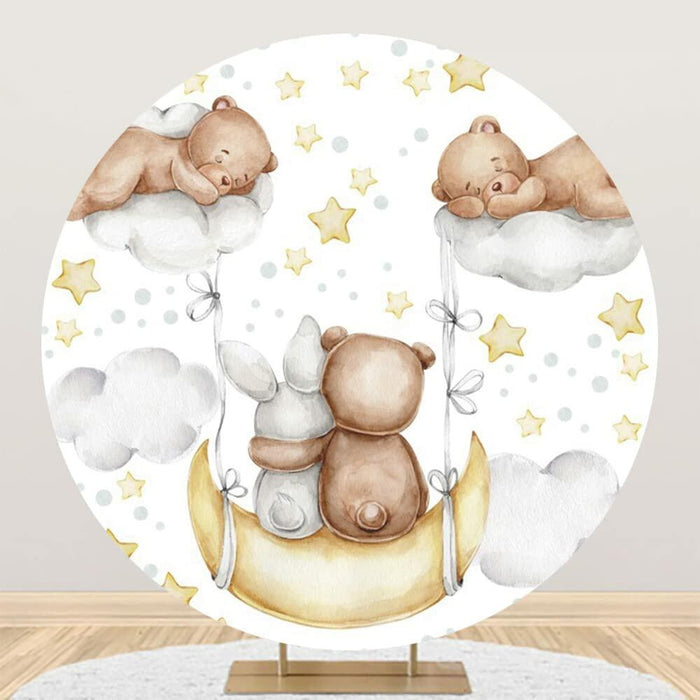 Baocicco 6ft Cartoon Bear Rabbit Round Backdrop White Clouds Watercolor by Deal US