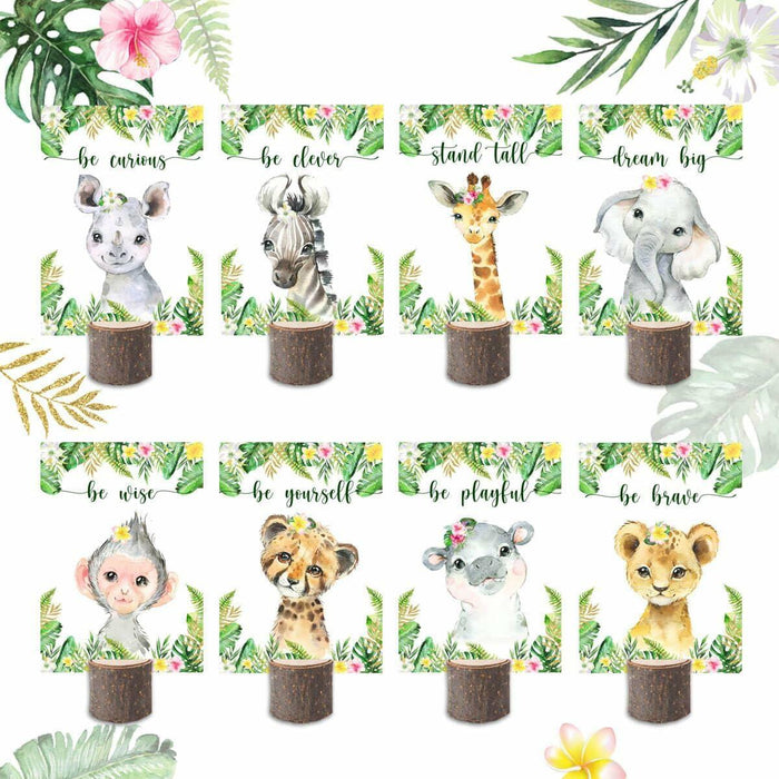 16Pcs Pink Jungle Safari Baby Shower Centerpieces with Wooden Stands by Deal US