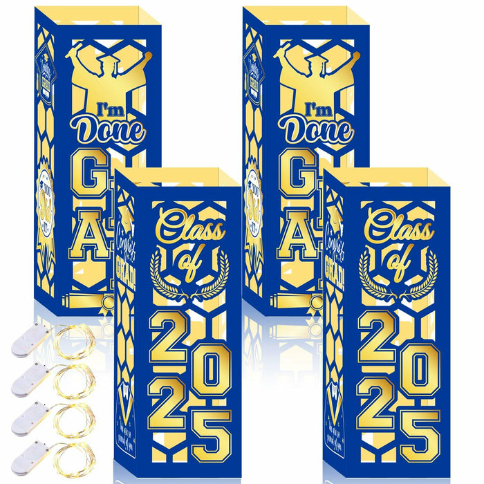 6 Pcs Graduation Table Centerpieces Lantern Boxes LED Light Blue Class 2025 by Deal US