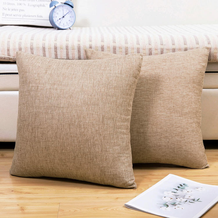 Jepeak Linen Throw Pillow Covers 20x20 Inch Pack of 2 Light Coffee by Deal US
