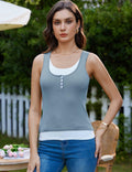 GRACE KARIN Knit Sleeveless Henley Tank Top Square Neck Sweater Vest Grey Size L by Deal US