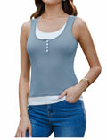 GRACE KARIN Knit Sleeveless Henley Tank Top Square Neck Sweater Vest Grey Size L by Deal US