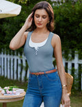 GRACE KARIN Knit Sleeveless Henley Tank Top Square Neck Sweater Vest Grey Size L by Deal US