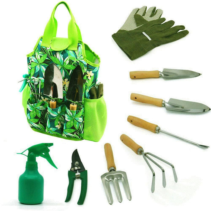 [Like New] 9-Piece Garden Tools Set with Gloves and Colorful Tote - Gardening Kit by Deal US