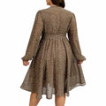 RWJ Plus Size Chiffon V Neck Swiss Dot Belt Dress Long Sleeve Coffee Size Plus by Deal US