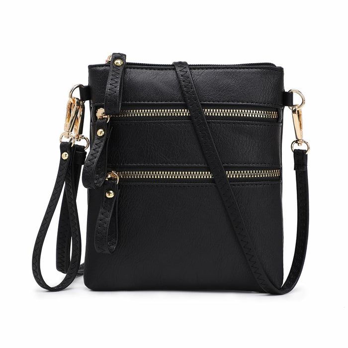 AMELIE GALANTI Small Vegan Crossbody Purse Bag Triple Zipper Black by Deal US