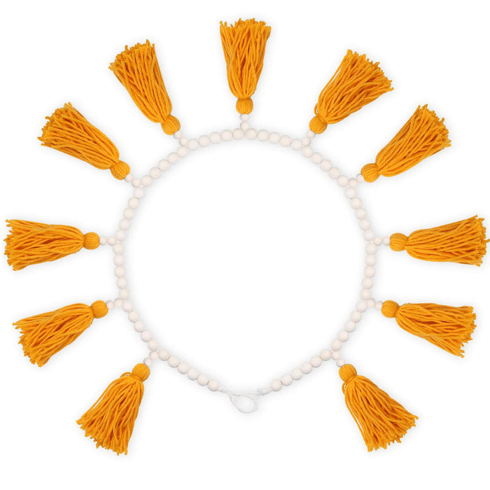 Tassels Garland Wood Bead Boho Decor Macrame Banner Yellow Nursery Baby Shower by Deal US