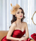Unpifolov Fascinators Flower Mesh Feathers Headwear Dark Yellow by Deal US