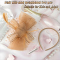 Unpifolov Fascinators Flower Mesh Feathers Headwear Dark Yellow by Deal US