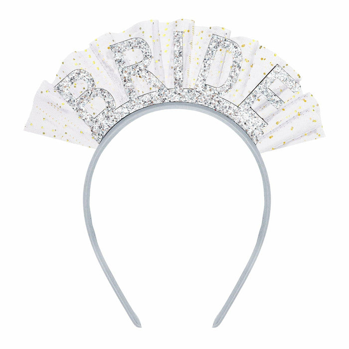 BAHABY Silver Glitter Bride Headband with Short Veil Bridal Shower Wedding by Deal US