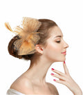 Unpifolov Fascinators Flower Mesh Feathers Headwear Dark Yellow by Deal US