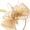 Unpifolov Fascinators Flower Mesh Feathers Headwear Dark Yellow by Deal US