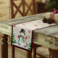 Christmas Table Runner Snowman Burlap Linen 108in Xmas Tree Snowflake Decor by Deal US