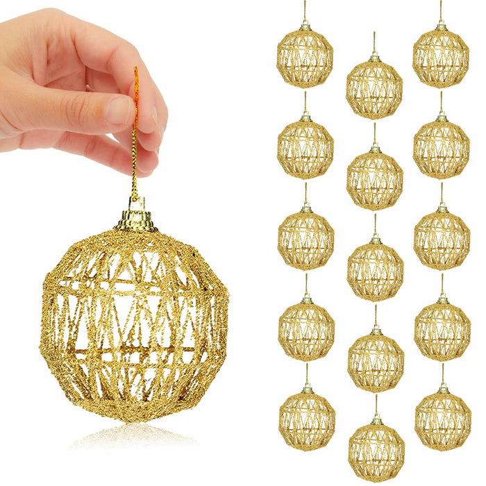 16 Golden Christmas Balls Ornaments 2.36in Gold Glitter Tree Decor by Deal US