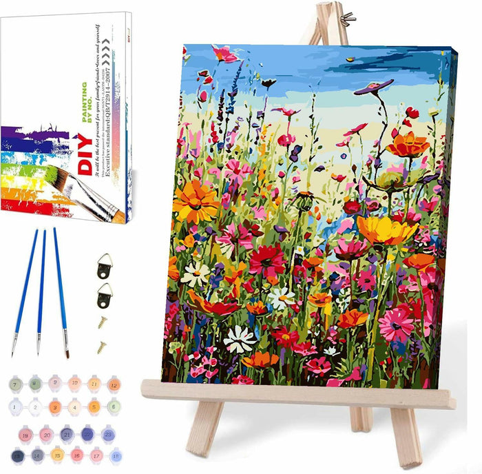 [Like New] Eiazuiks Paint by Number Kit Wild Flower 12x16 with Frame & Brushes by Deal US