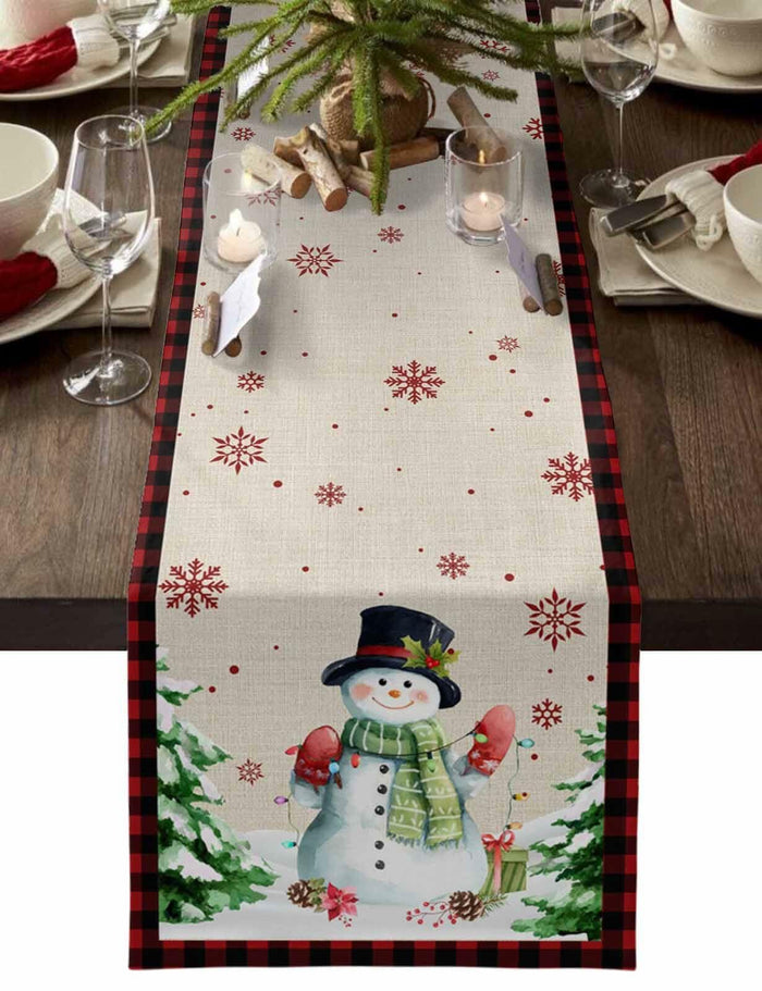 Christmas Table Runner Snowman Burlap Linen 108in Xmas Tree Snowflake Decor by Deal US
