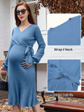 V FOR CITY Maternity Sweater Dress Wrap Knit Pleated Midi Blue Size M by Deal US
