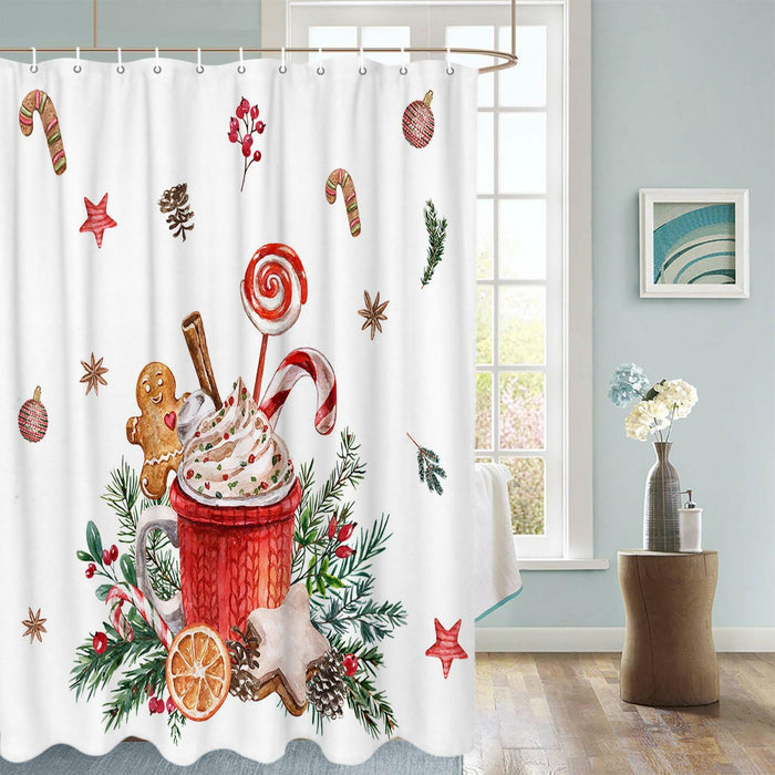 Christmas Gingerbread Man Shower Curtain Waterproof 72x72 Xmas Holiday Decor by Deal US