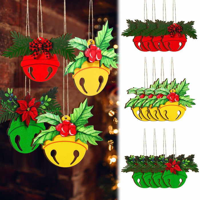 12 Pcs 3D Wooden Christmas Jingle Bell Ornaments Buffalo Plaid Bow by Deal US