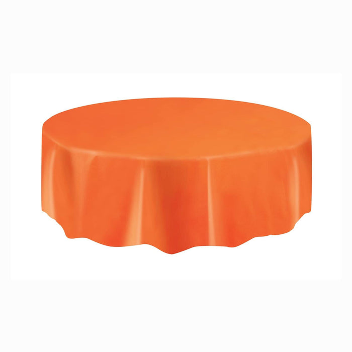 Vibrant Orange Round Plastic Table Cover 84" 1 Count Durable Reusable by Deal US