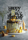 Sumerk 8th Birthday Cake Topper Black Gold Glitter Party Decoration by Deal US