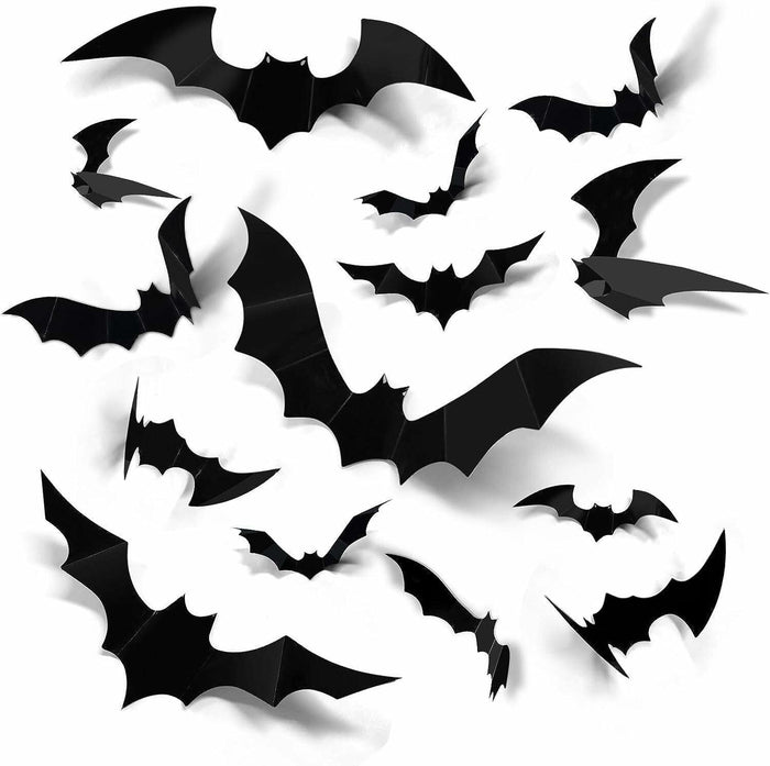DZBJIPT 120 Pcs 3D Halloween Bats Wall Decals 4 Sizes Black Bat Decor by Deal US