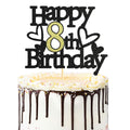 Sumerk 8th Birthday Cake Topper Black Gold Glitter Party Decoration by Deal US