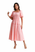 Love Welove Fashion Women's Formal Midi Puff Sleeve Dress Pastel Pink by Deal US