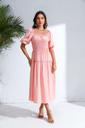 Love Welove Fashion Women's Formal Midi Puff Sleeve Dress Pastel Pink by Deal US
