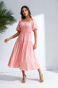 Love Welove Fashion Women's Formal Midi Puff Sleeve Dress Pastel Pink by Deal US